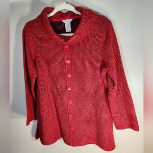 Multiples Vibrant Red Button-Up Pullover Cotton Blend Sz M